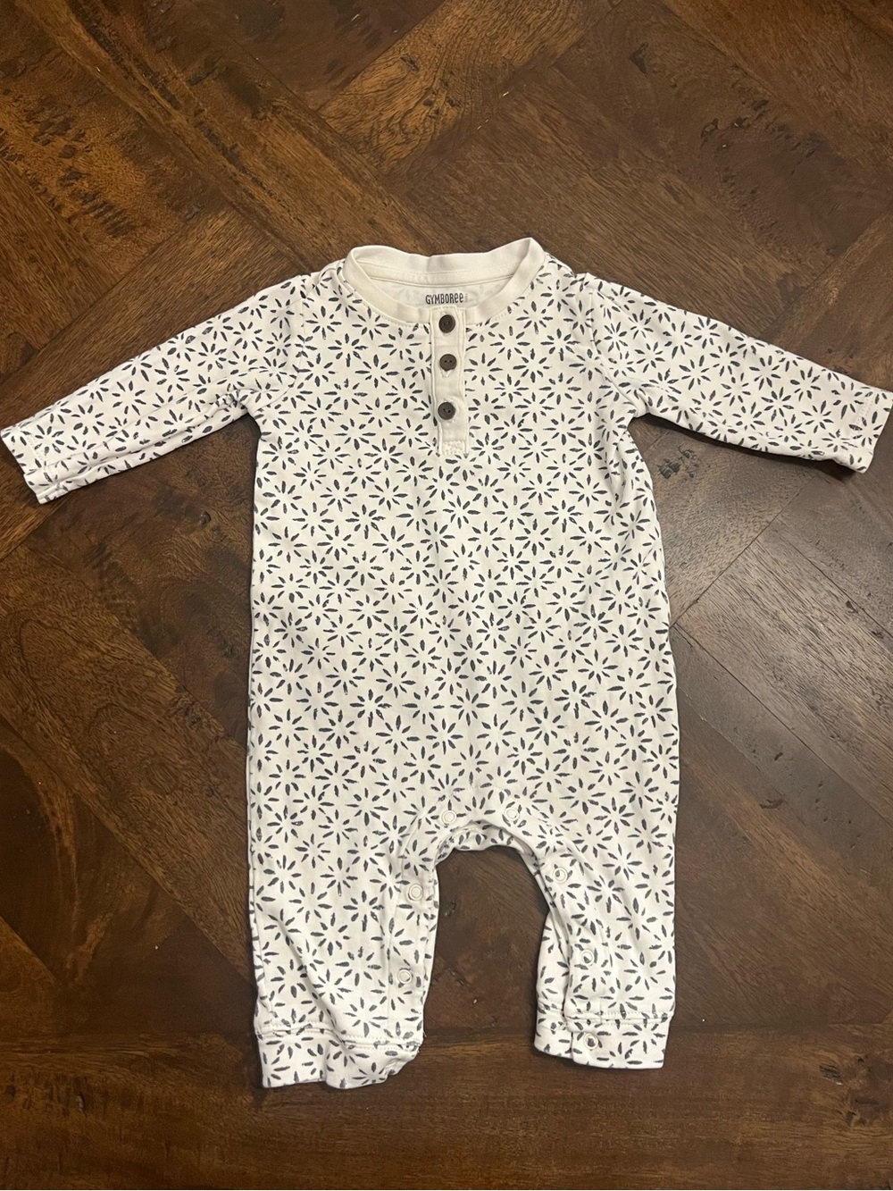 Gymboree Henley Baby One-Piece Romper - White and Dark Grey Print